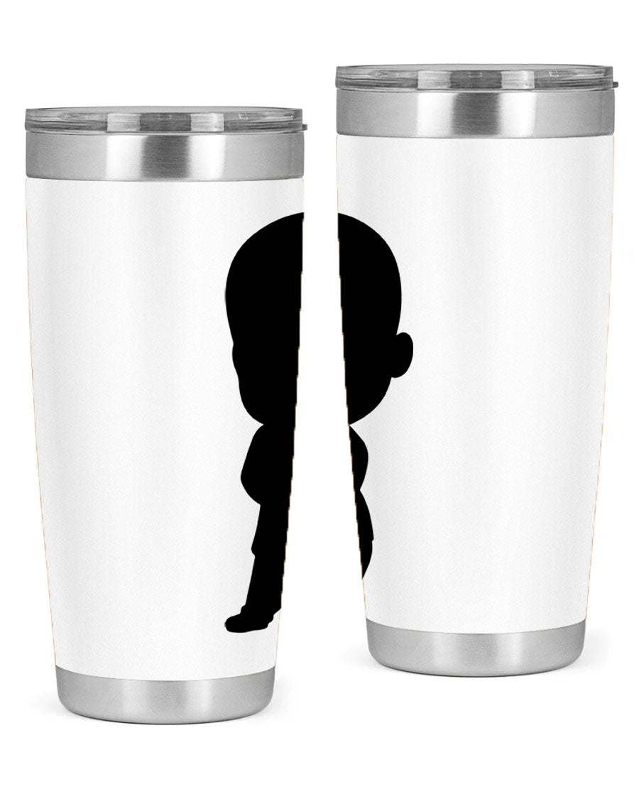 Black boy 21# tumbler in 20oz and 30oz sizes, showcasing double wall vacuum stainless steel design with a drink-thru lid.