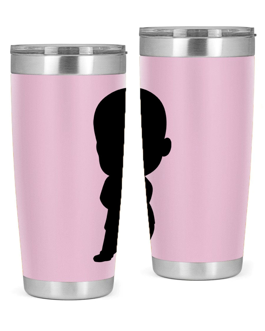 Black boy 21# tumbler in 20oz and 30oz sizes, showcasing double wall vacuum stainless steel design with a drink-thru lid.