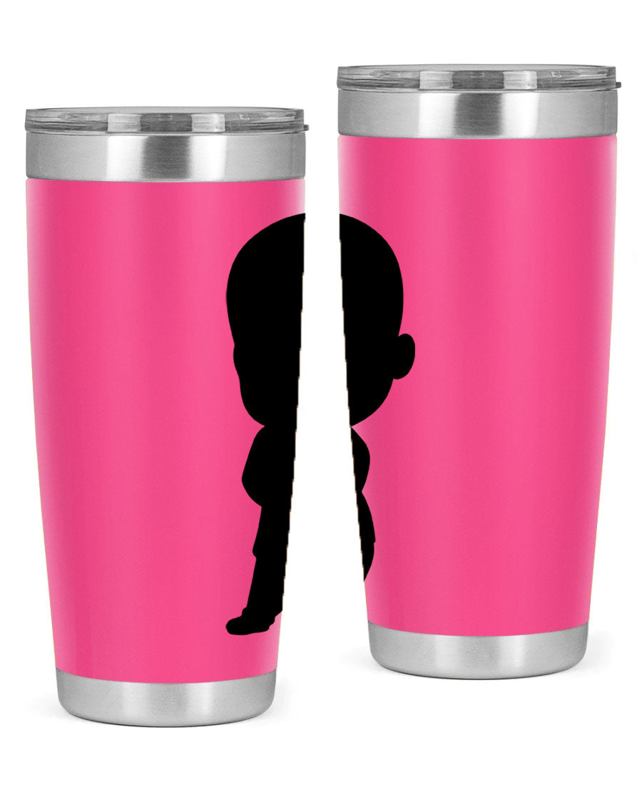 Black boy 21# tumbler in 20oz and 30oz sizes, showcasing double wall vacuum stainless steel design with a drink-thru lid.
