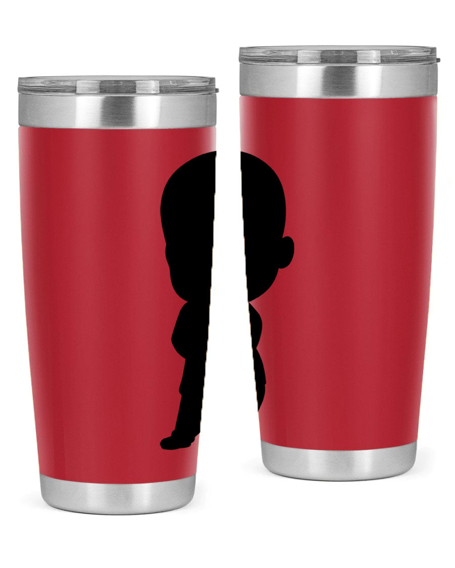 Black boy 21# tumbler in 20oz and 30oz sizes, showcasing double wall vacuum stainless steel design with a drink-thru lid.