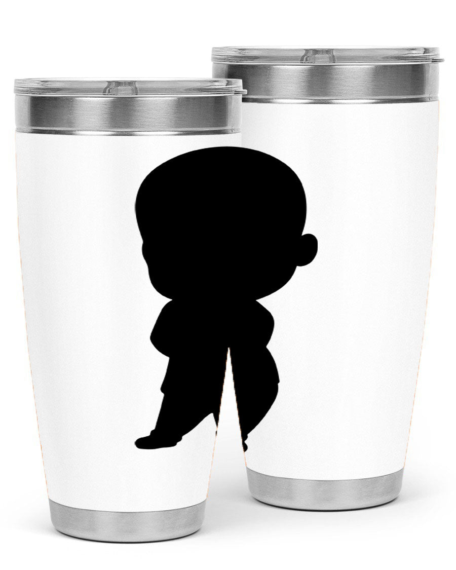 Black boy 21# tumbler in 20oz and 30oz sizes, showcasing double wall vacuum stainless steel design with a drink-thru lid.