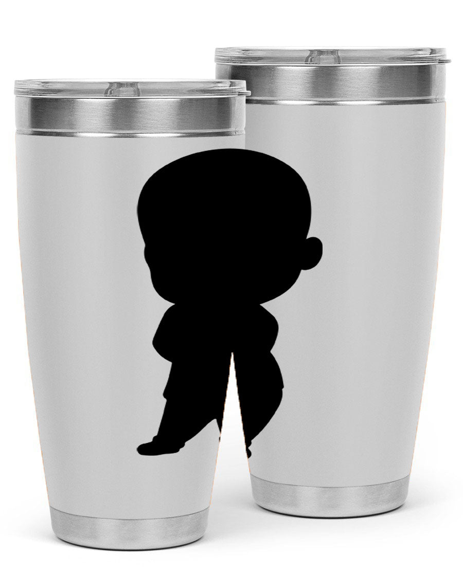Black boy 21# tumbler in 20oz and 30oz sizes, showcasing double wall vacuum stainless steel design with a drink-thru lid.