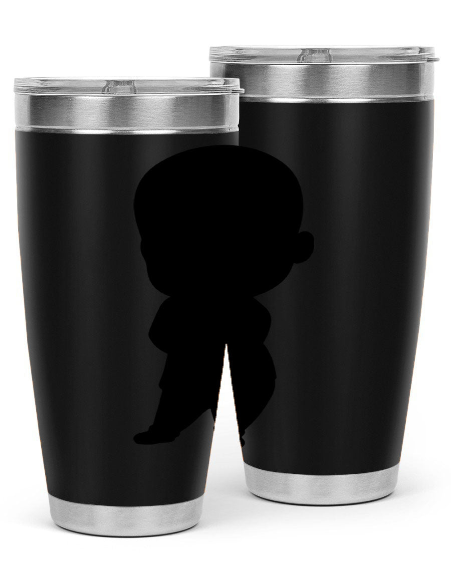 Black boy 21# tumbler in 20oz and 30oz sizes, showcasing double wall vacuum stainless steel design with a drink-thru lid.