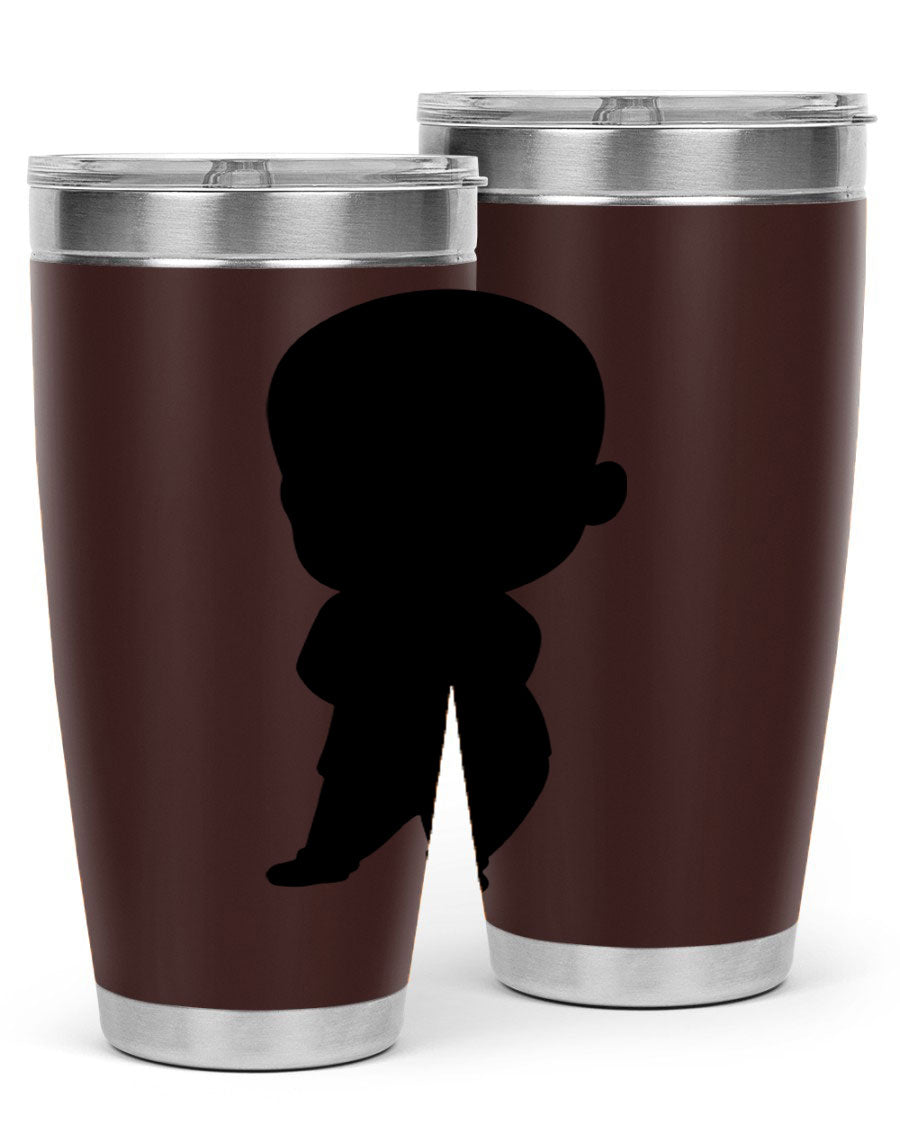 Black boy 21# tumbler in 20oz and 30oz sizes, showcasing double wall vacuum stainless steel design with a drink-thru lid.