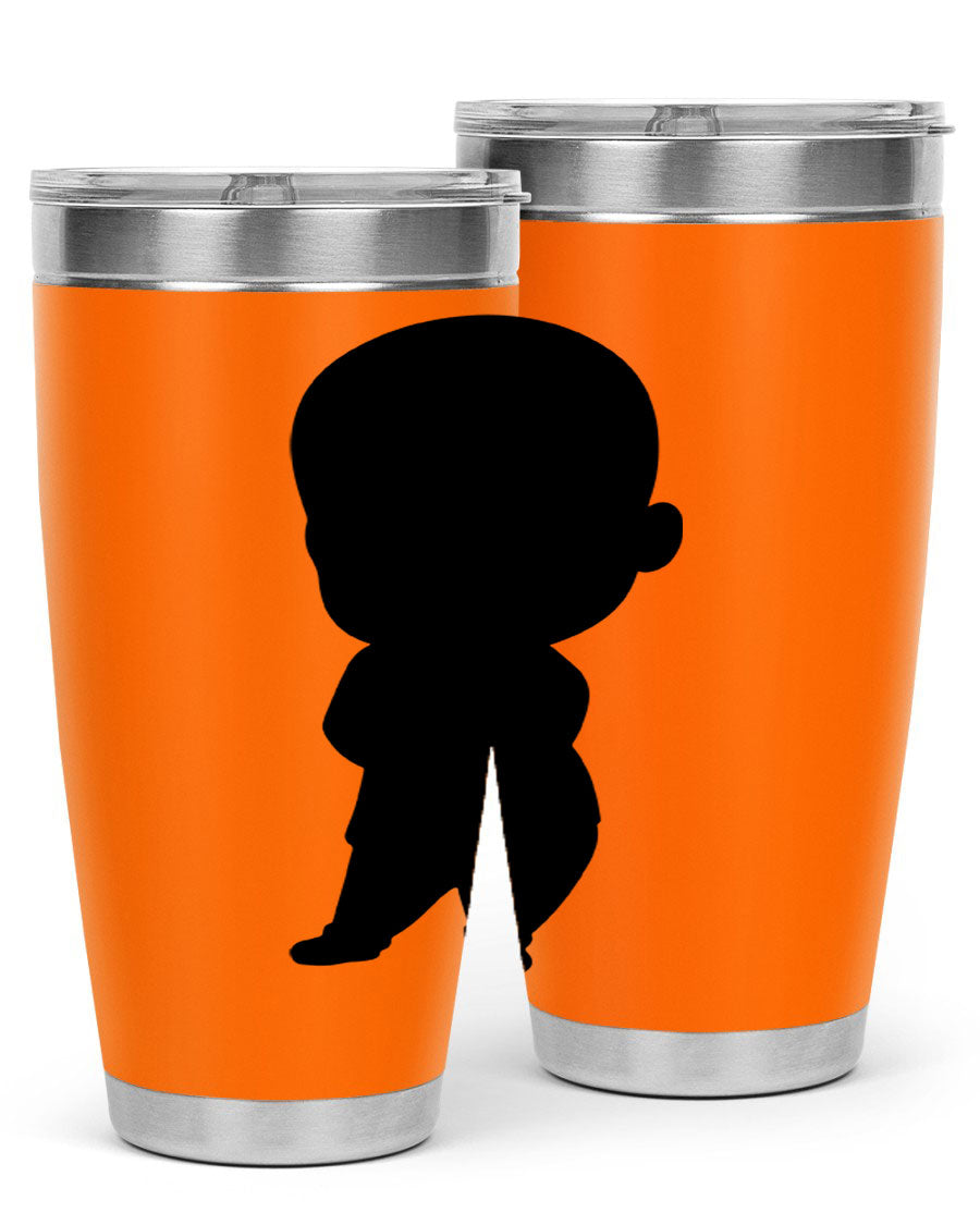 Black boy 21# tumbler in 20oz and 30oz sizes, showcasing double wall vacuum stainless steel design with a drink-thru lid.