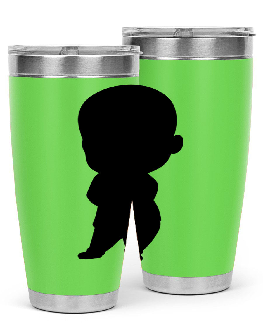 Black boy 21# tumbler in 20oz and 30oz sizes, showcasing double wall vacuum stainless steel design with a drink-thru lid.