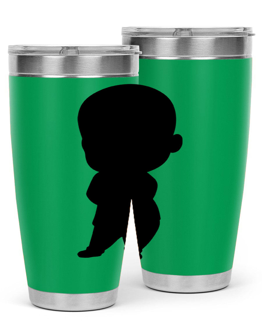 Black boy 21# tumbler in 20oz and 30oz sizes, showcasing double wall vacuum stainless steel design with a drink-thru lid.