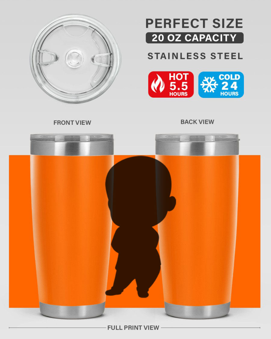 Black boy 21# tumbler in 20oz and 30oz sizes, showcasing double wall vacuum stainless steel design with a drink-thru lid.