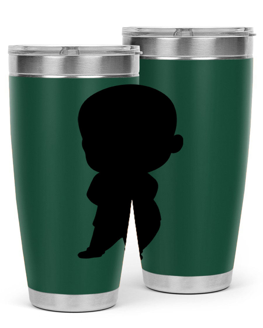 Black boy 21# tumbler in 20oz and 30oz sizes, showcasing double wall vacuum stainless steel design with a drink-thru lid.