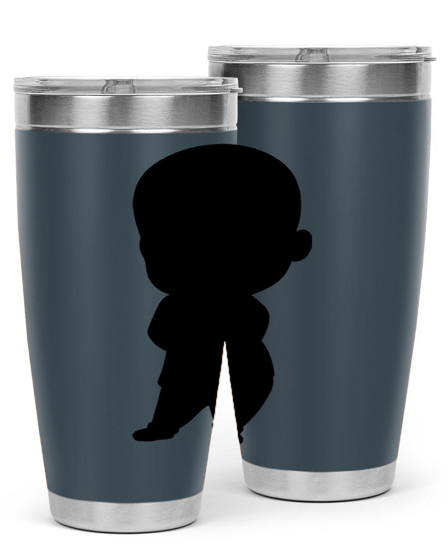 Black boy 21# tumbler in 20oz and 30oz sizes, showcasing double wall vacuum stainless steel design with a drink-thru lid.