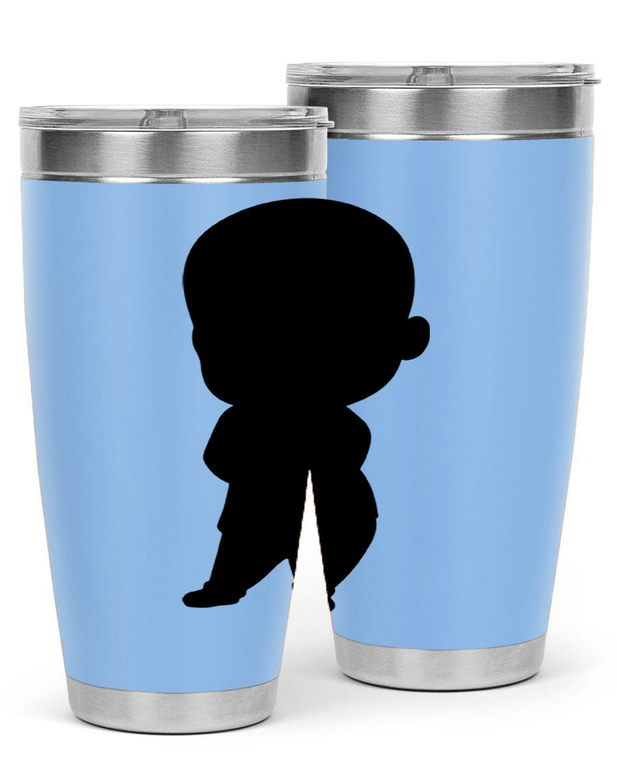 Black boy 21# tumbler in 20oz and 30oz sizes, showcasing double wall vacuum stainless steel design with a drink-thru lid.