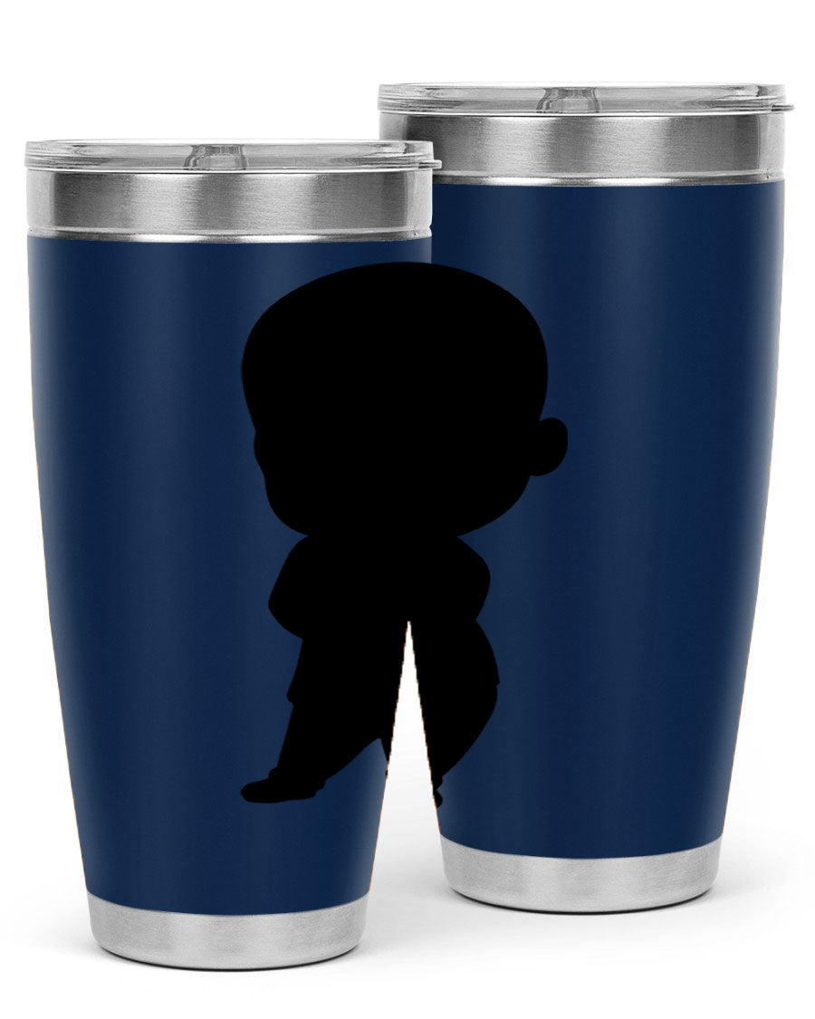 Black boy 21# tumbler in 20oz and 30oz sizes, showcasing double wall vacuum stainless steel design with a drink-thru lid.