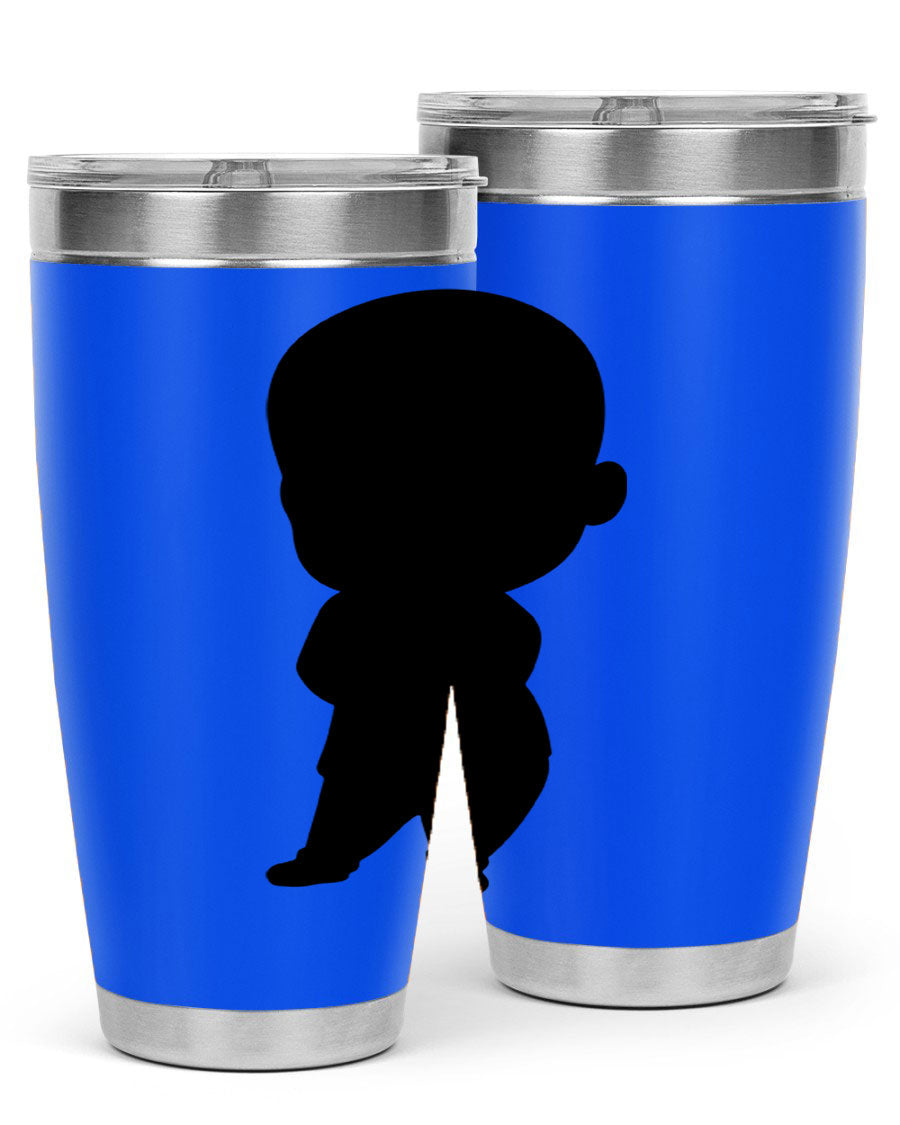 Black boy 21# tumbler in 20oz and 30oz sizes, showcasing double wall vacuum stainless steel design with a drink-thru lid.