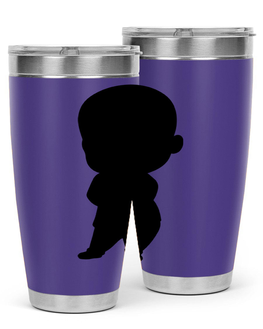 Black boy 21# tumbler in 20oz and 30oz sizes, showcasing double wall vacuum stainless steel design with a drink-thru lid.