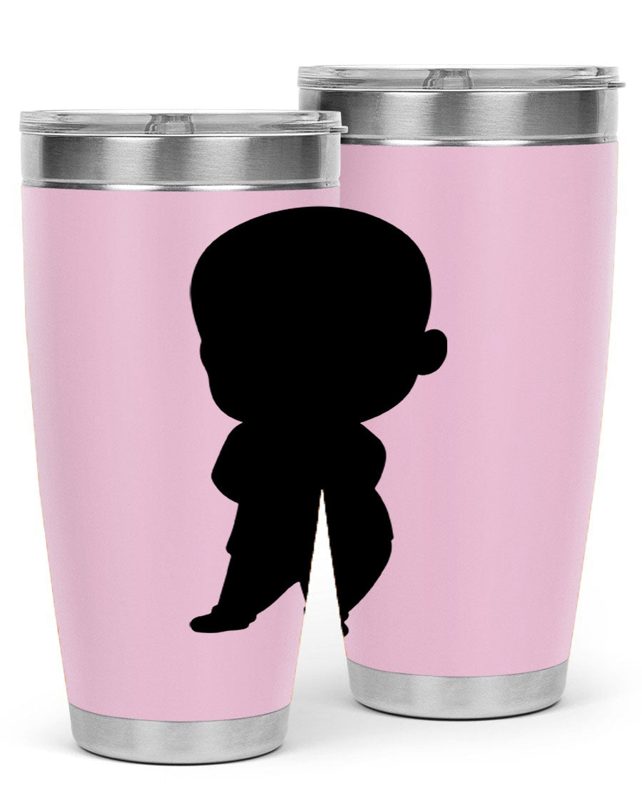 Black boy 21# tumbler in 20oz and 30oz sizes, showcasing double wall vacuum stainless steel design with a drink-thru lid.