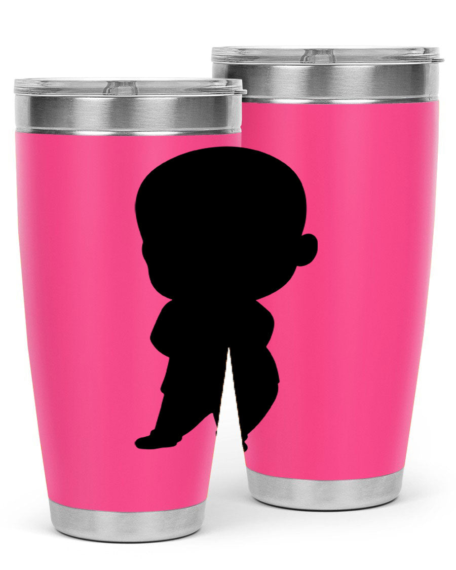 Black boy 21# tumbler in 20oz and 30oz sizes, showcasing double wall vacuum stainless steel design with a drink-thru lid.