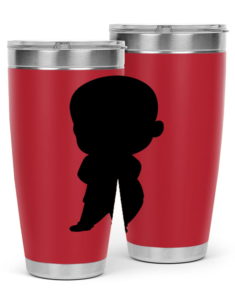 Black boy 21# tumbler in 20oz and 30oz sizes, showcasing double wall vacuum stainless steel design with a drink-thru lid.
