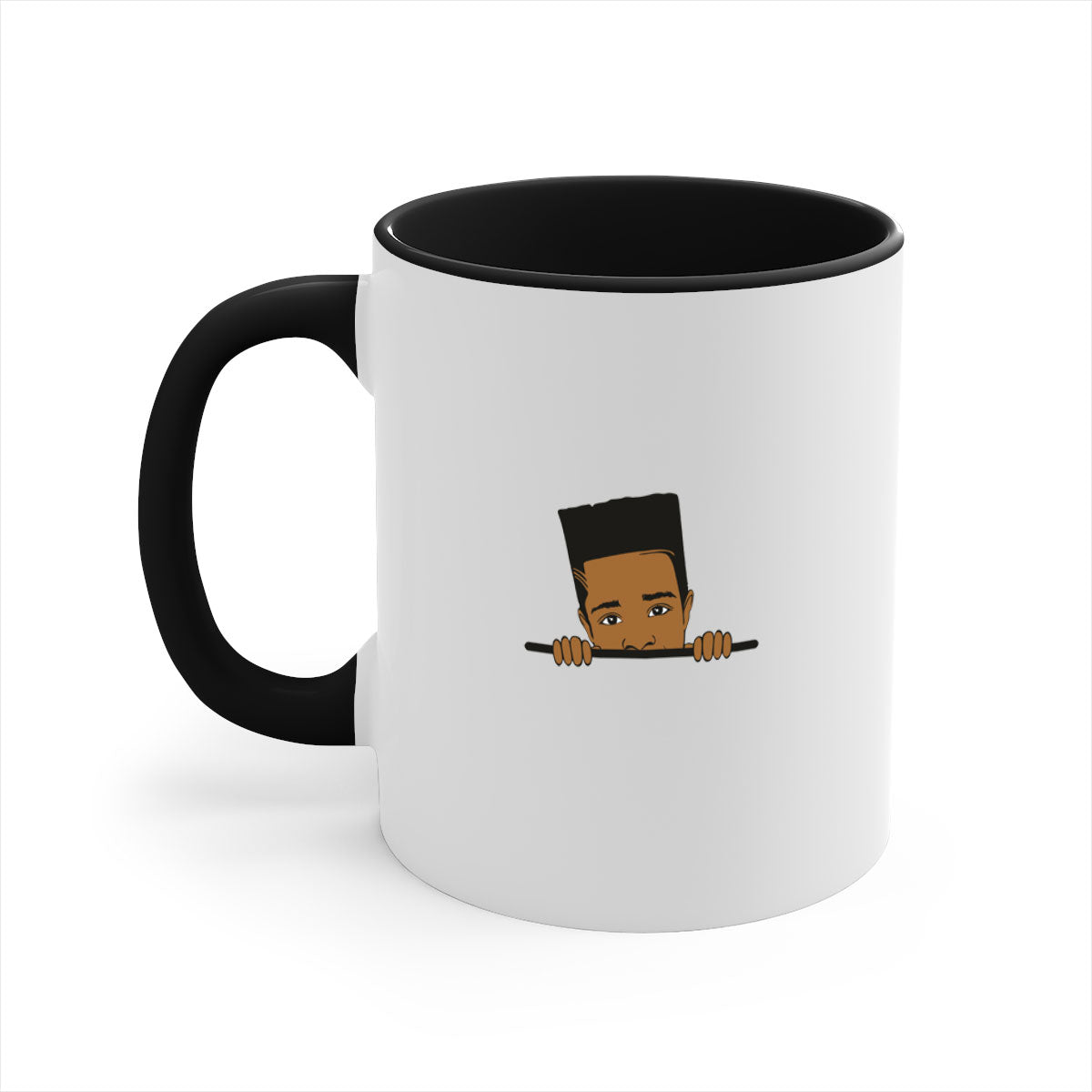 Black boy 26# Mug featuring a glossy finish, colored handle, and interior, available in multiple colors and sizes.