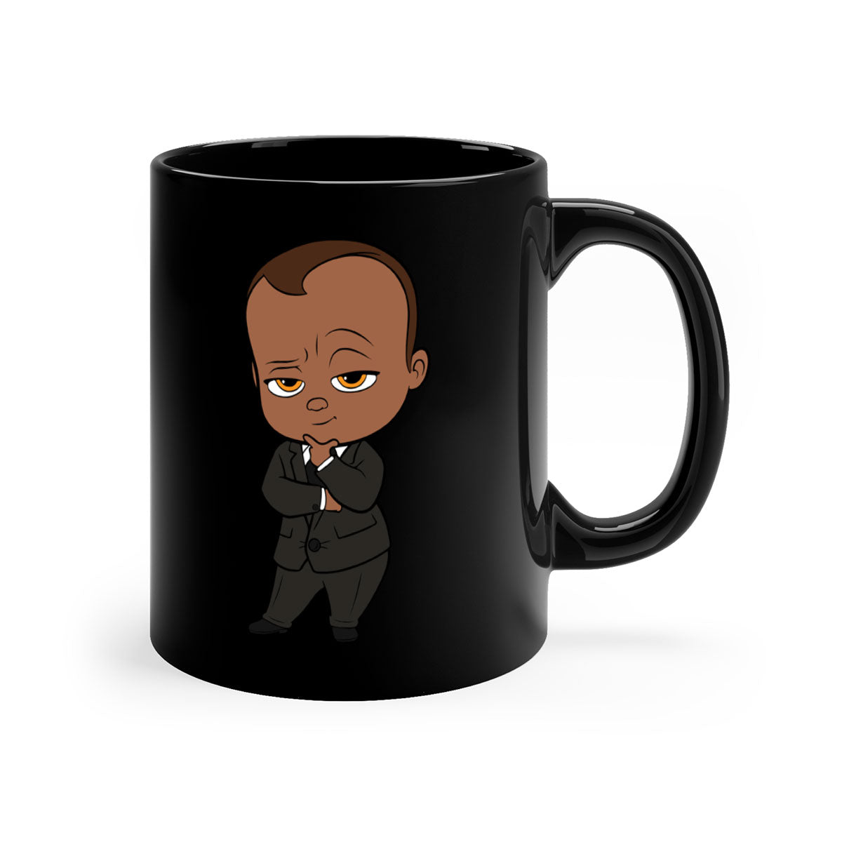 Black boy 8# Mug featuring a two-tone design with a colored handle and glossy finish, available in multiple colors and sizes.