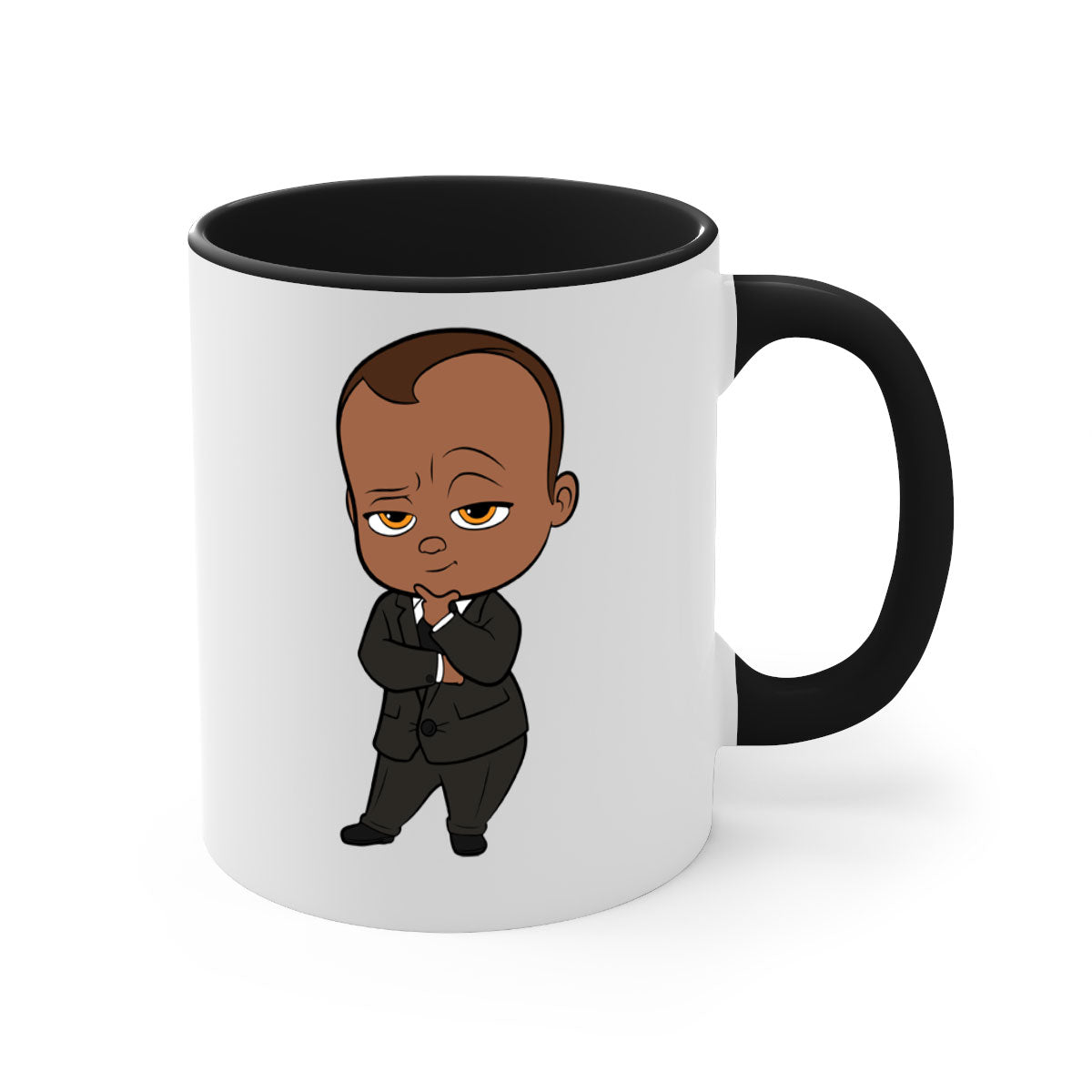 Black boy 8# Mug featuring a two-tone design with a colored handle and glossy finish, available in multiple colors and sizes.