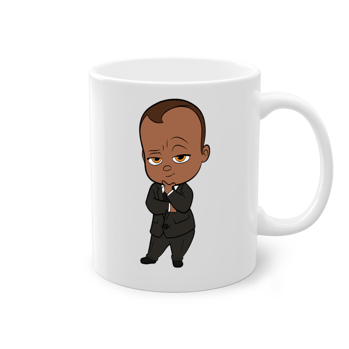 Black boy 8# Mug featuring a two-tone design with a colored handle and glossy finish, available in multiple colors and sizes.