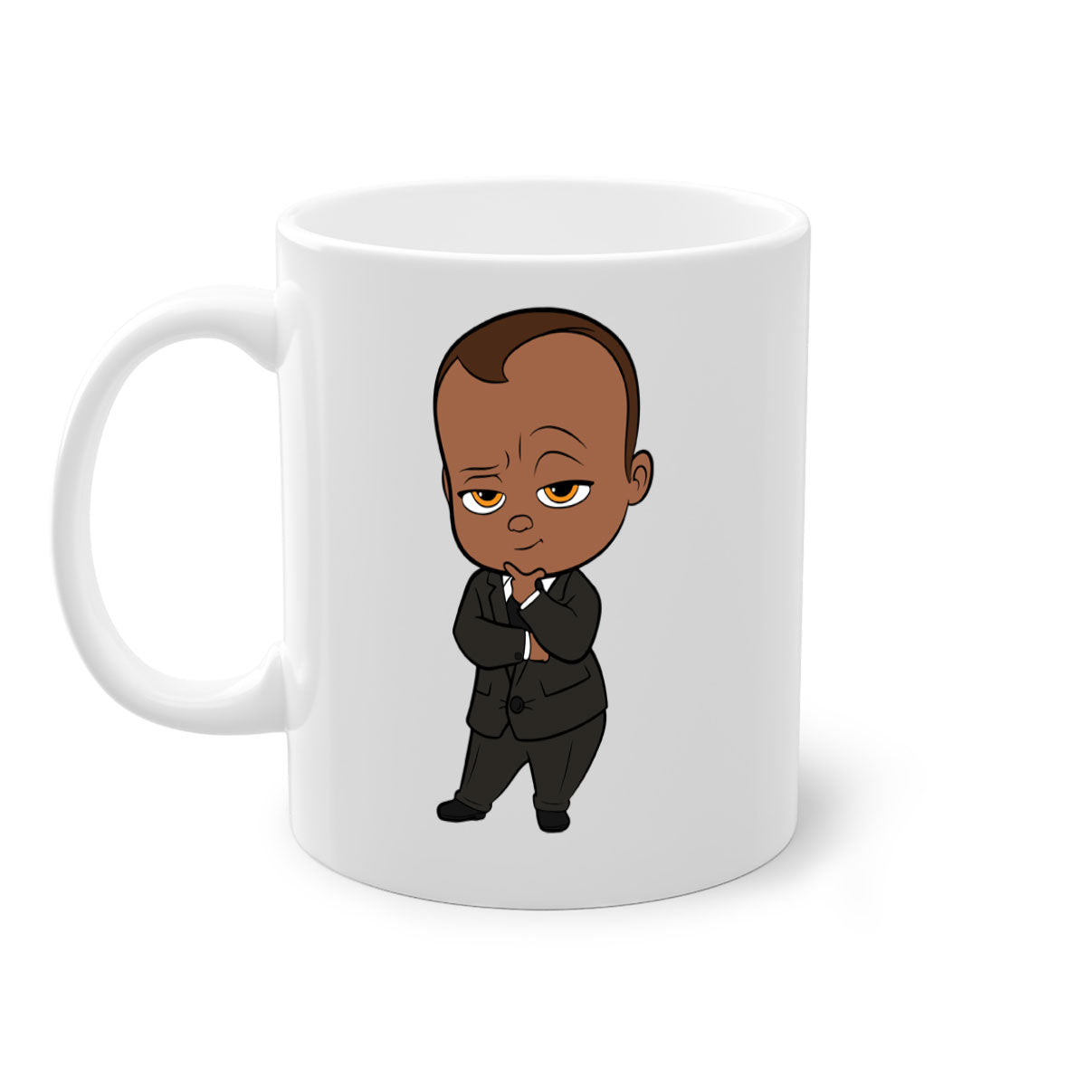 Black boy 8# Mug featuring a two-tone design with a colored handle and glossy finish, available in multiple colors and sizes.