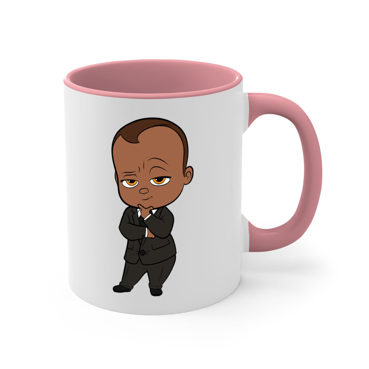 Black boy 8# Mug featuring a two-tone design with a colored handle and glossy finish, available in multiple colors and sizes.