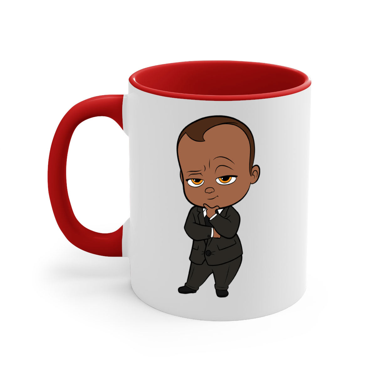 Black boy 8# Mug featuring a two-tone design with a colored handle and glossy finish, available in multiple colors and sizes.