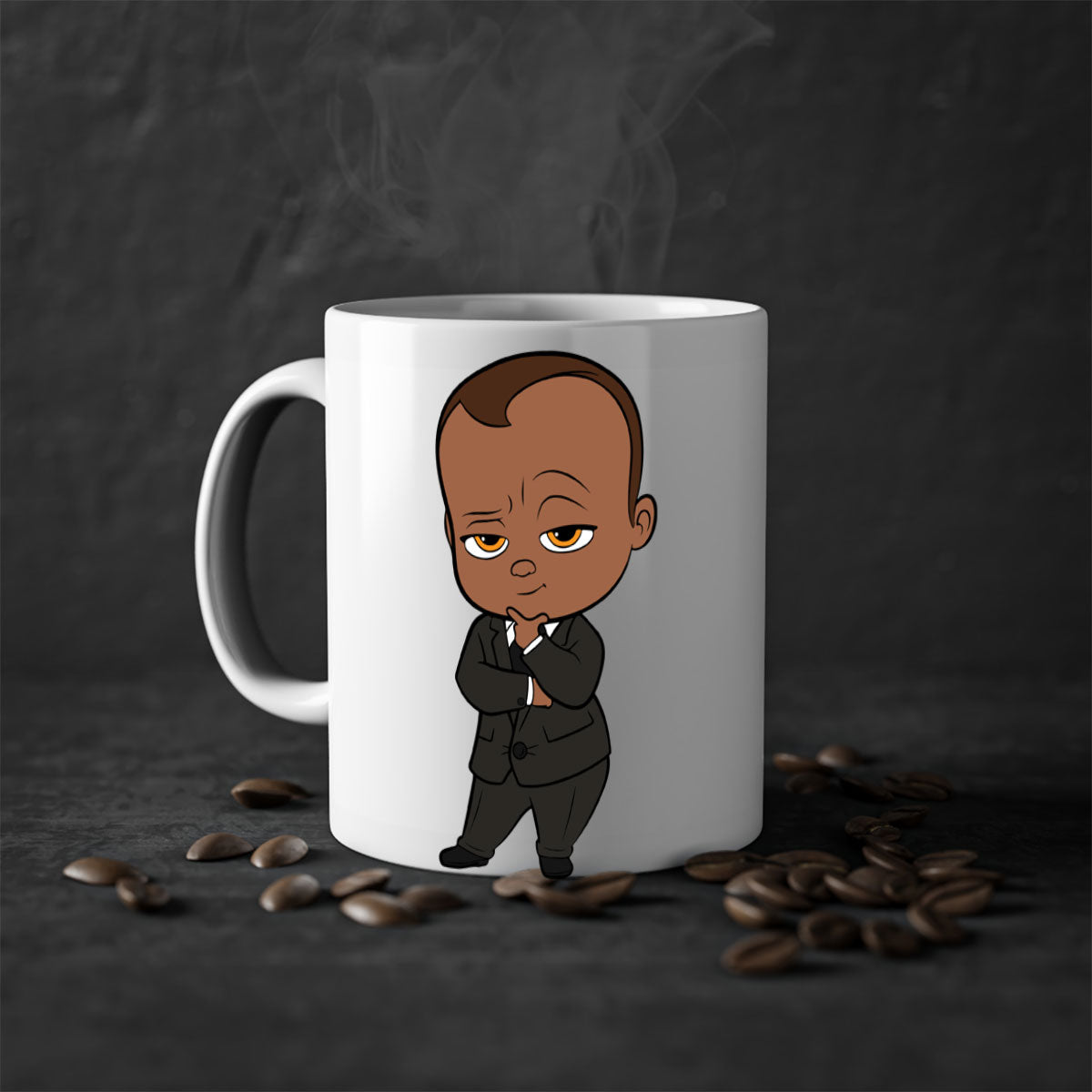 Black boy 8# Mug featuring a two-tone design with a colored handle and glossy finish, available in multiple colors and sizes.