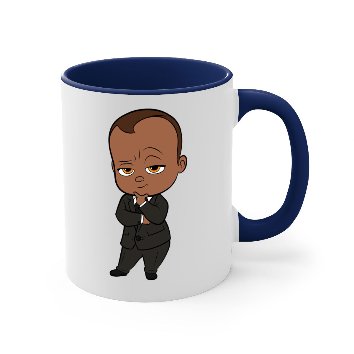 Black boy 8# Mug featuring a two-tone design with a colored handle and glossy finish, available in multiple colors and sizes.