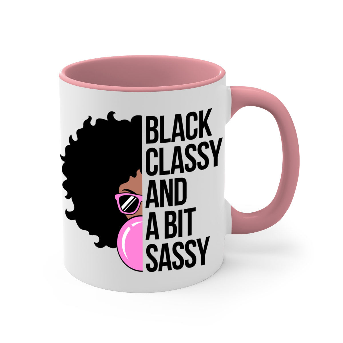 A stylish black classy and a bit sassy mug featuring a glossy finish, colored handle, and interior, perfect for coffee and tea.