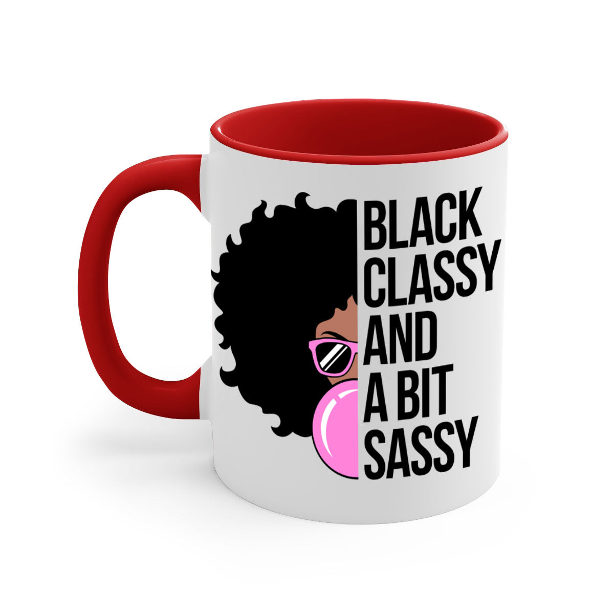 A stylish black classy and a bit sassy mug featuring a glossy finish, colored handle, and interior, perfect for coffee and tea.
