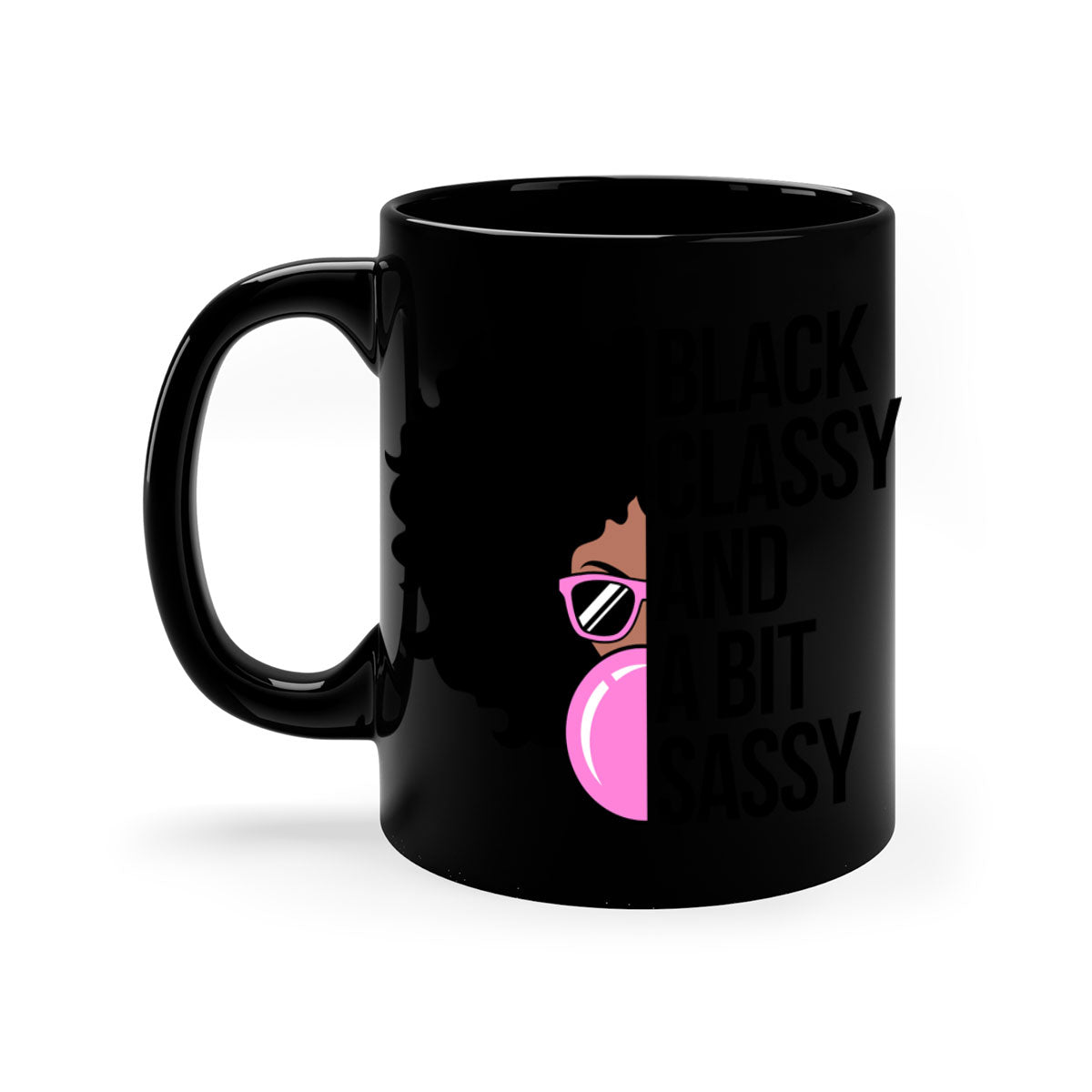 A stylish black classy and a bit sassy mug featuring a glossy finish, colored handle, and interior, perfect for coffee and tea.
