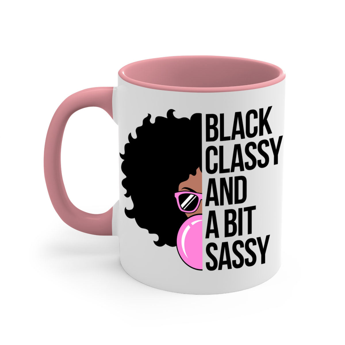 A stylish black classy and a bit sassy mug featuring a glossy finish, colored handle, and interior, perfect for coffee and tea.
