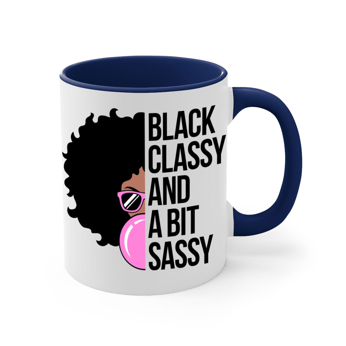 A stylish black classy and a bit sassy mug featuring a glossy finish, colored handle, and interior, perfect for coffee and tea.