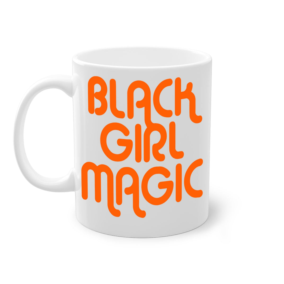 Black Girl Magic Mug with colorful handle and interior, showcasing a glossy finish and empowering design.