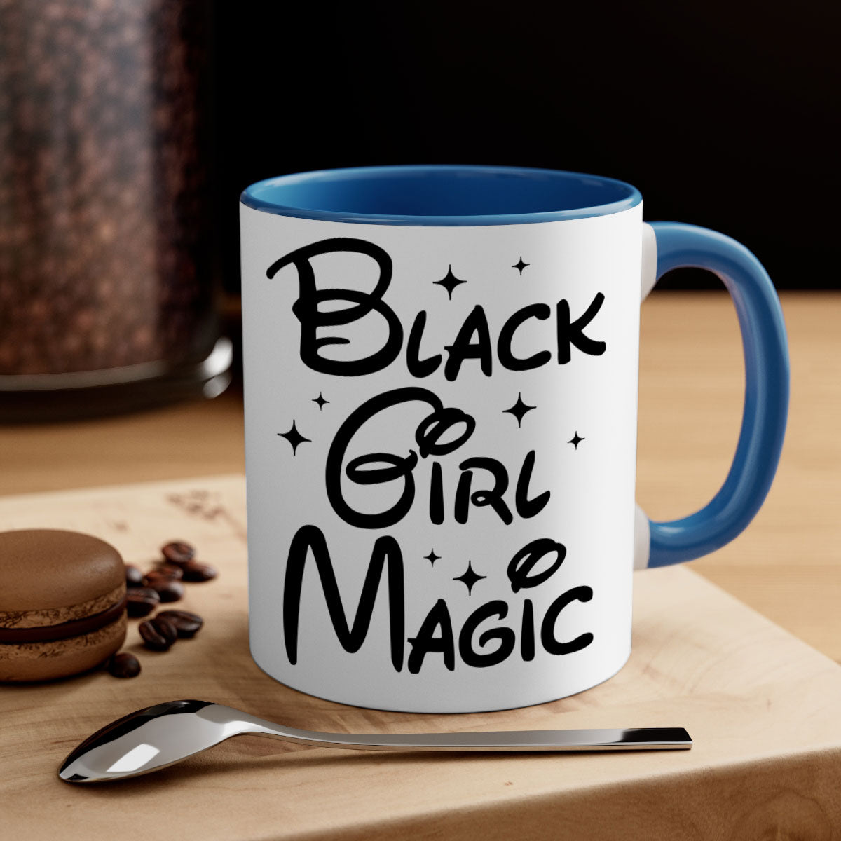 Black Girl Magic 207# Mug with colorful handle and glossy finish, available in multiple colors and sizes.