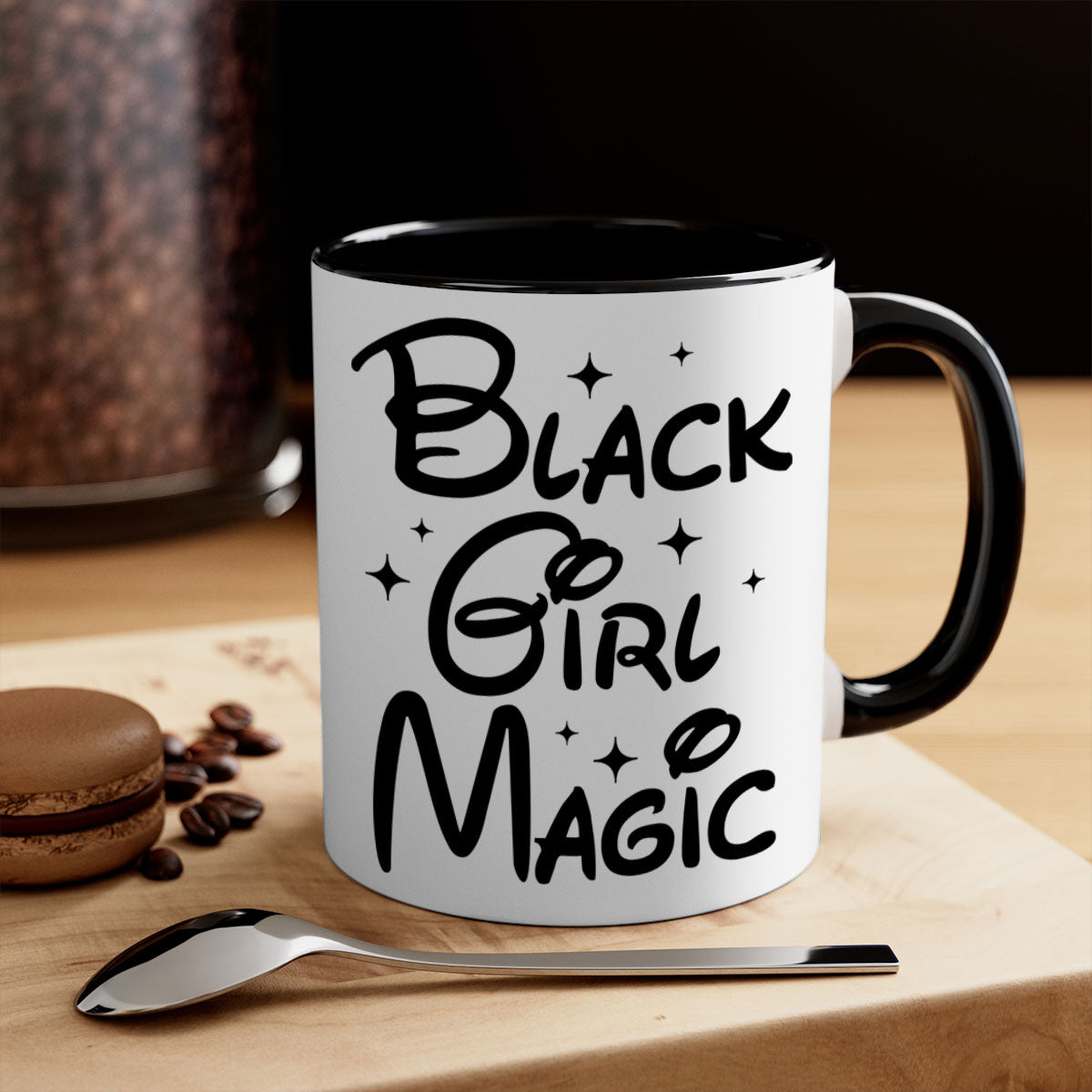 Black Girl Magic 207# Mug with colorful handle and glossy finish, available in multiple colors and sizes.