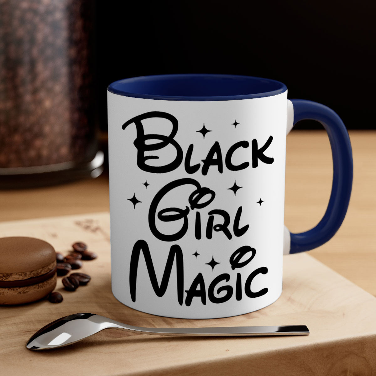 Black Girl Magic 207# Mug with colorful handle and glossy finish, available in multiple colors and sizes.