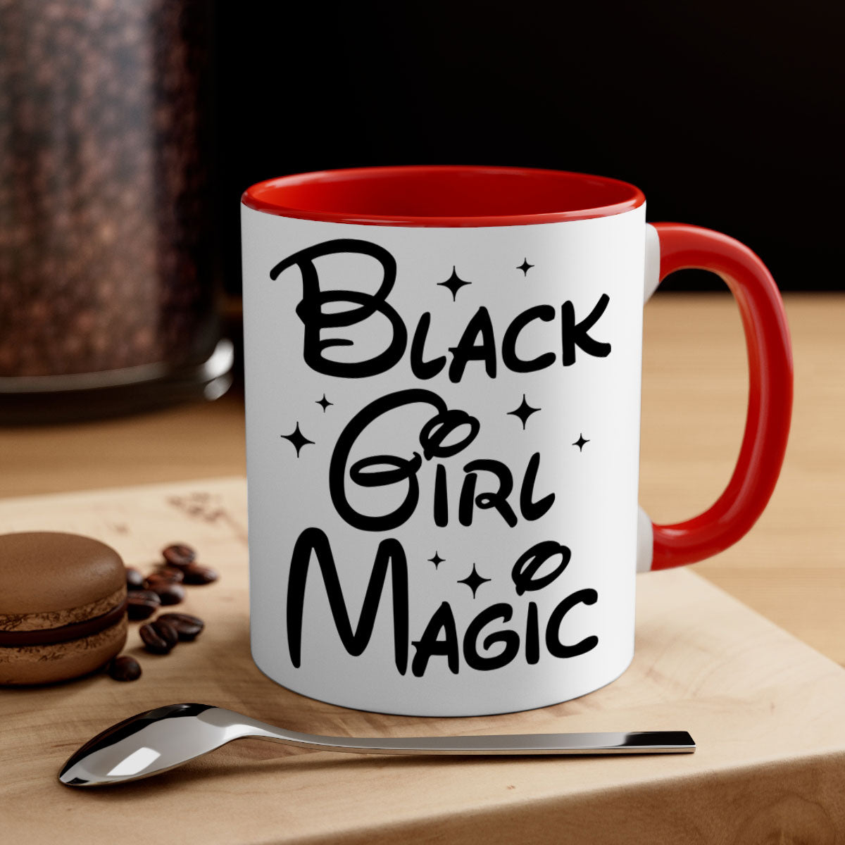 Black Girl Magic 207# Mug with colorful handle and glossy finish, available in multiple colors and sizes.