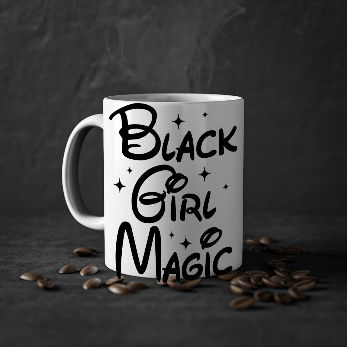 Black Girl Magic 207# Mug with colorful handle and glossy finish, available in multiple colors and sizes.
