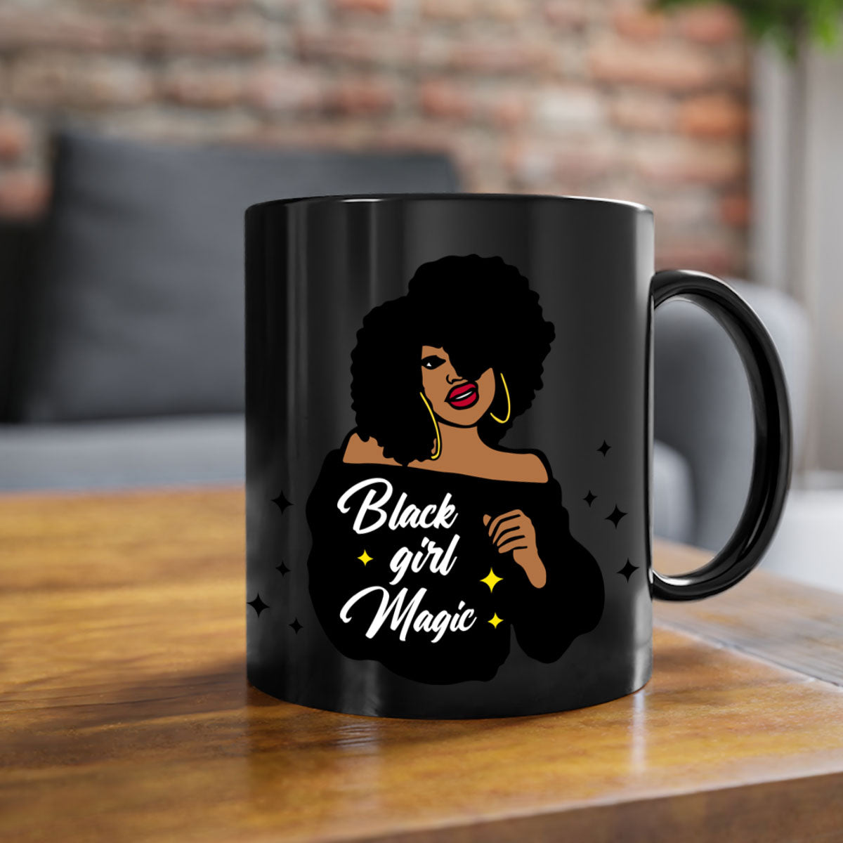 Black Girl Magic 21# Mug featuring a glossy finish, colorful handle, and interior, available in multiple colors and sizes.