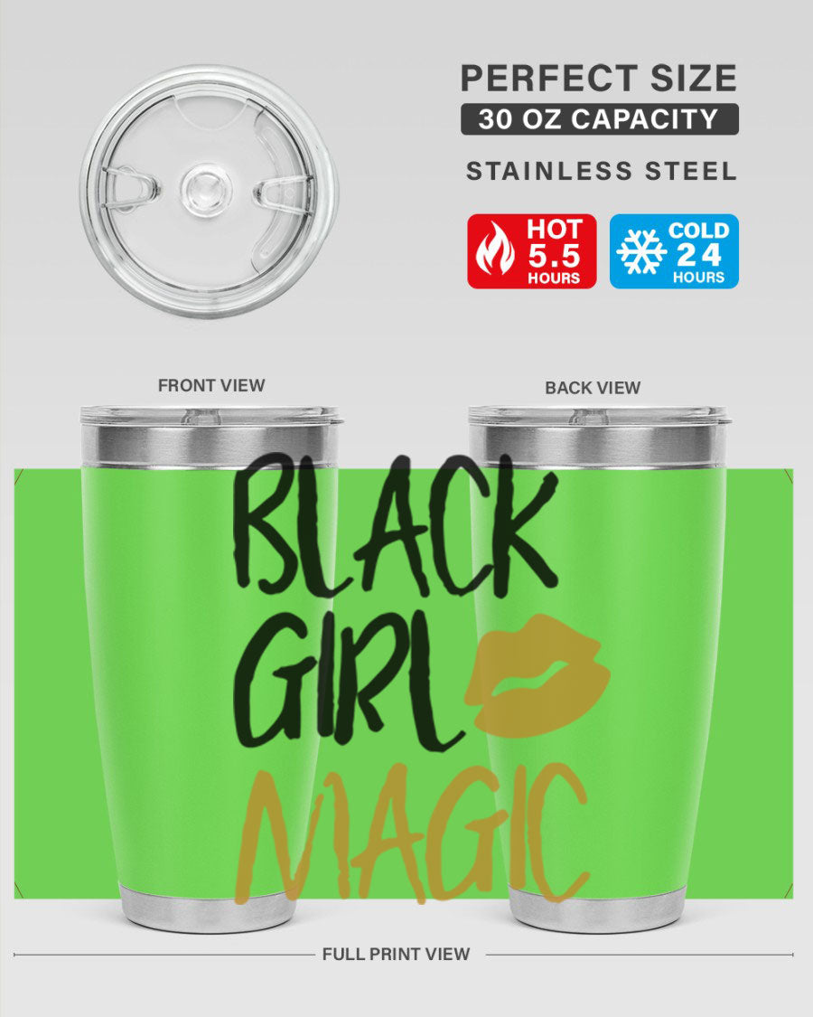 Black Girl Magic Lips Tumbler in vibrant design, showcasing double wall vacuum stainless steel construction.