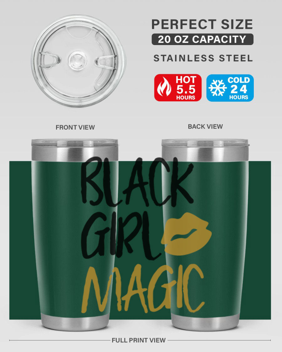 Black Girl Magic Lips Tumbler in vibrant design, showcasing double wall vacuum stainless steel construction.