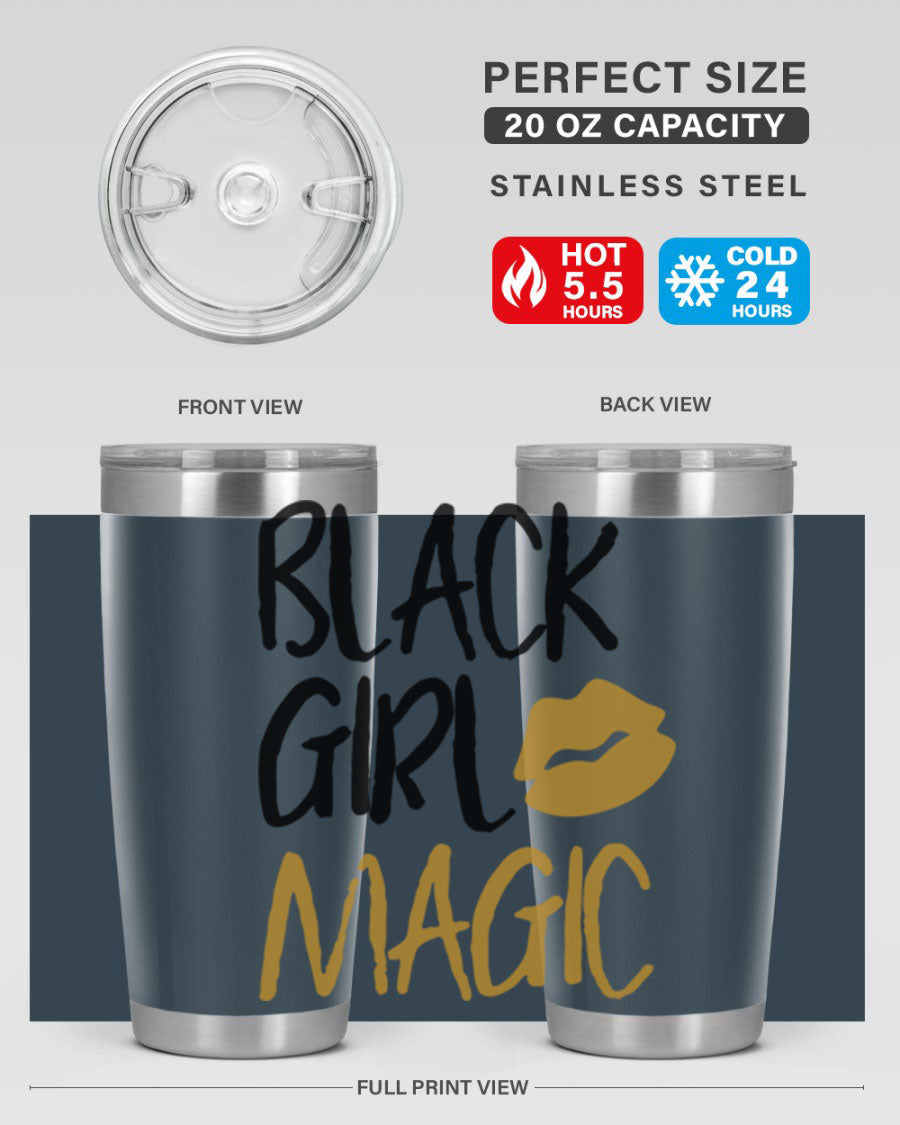 Black Girl Magic Lips Tumbler in vibrant design, showcasing double wall vacuum stainless steel construction.