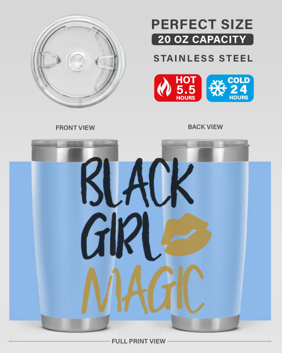 Black Girl Magic Lips Tumbler in vibrant design, showcasing double wall vacuum stainless steel construction.