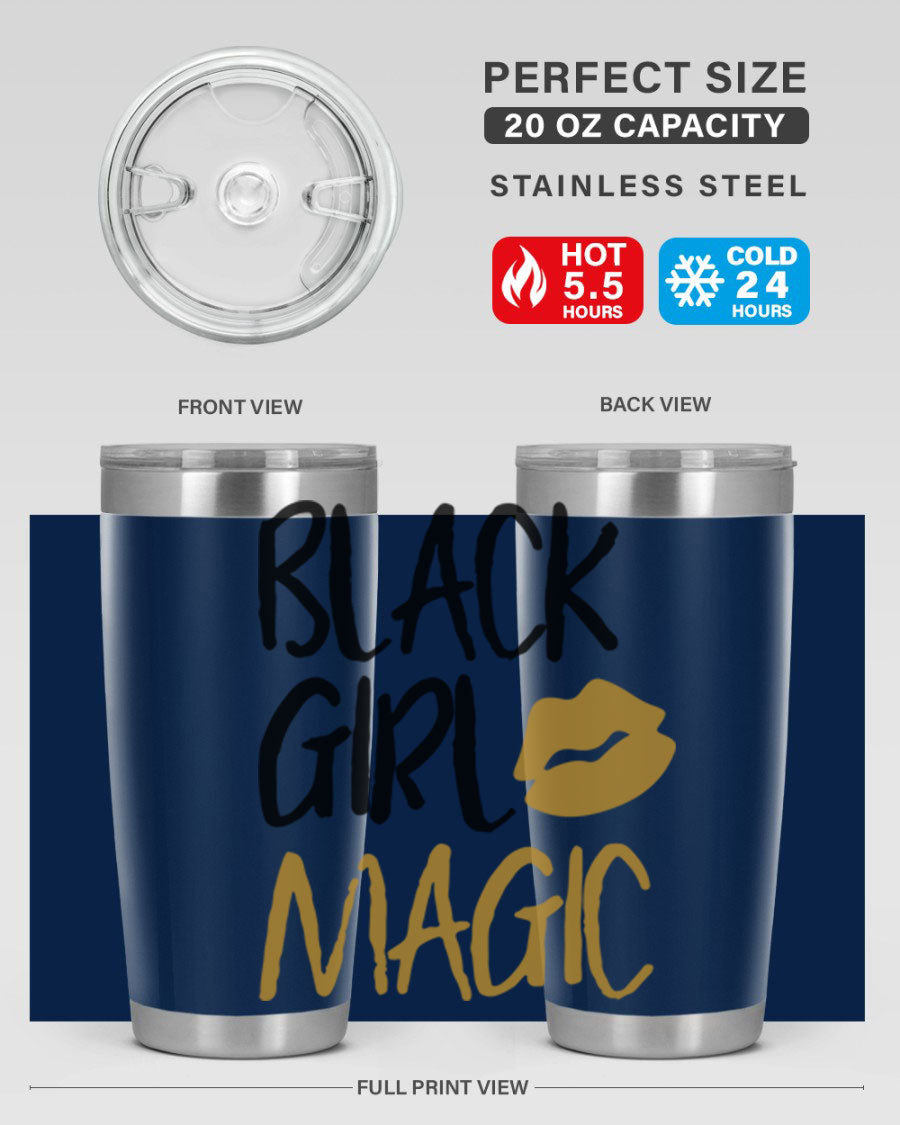 Black Girl Magic Lips Tumbler in vibrant design, showcasing double wall vacuum stainless steel construction.