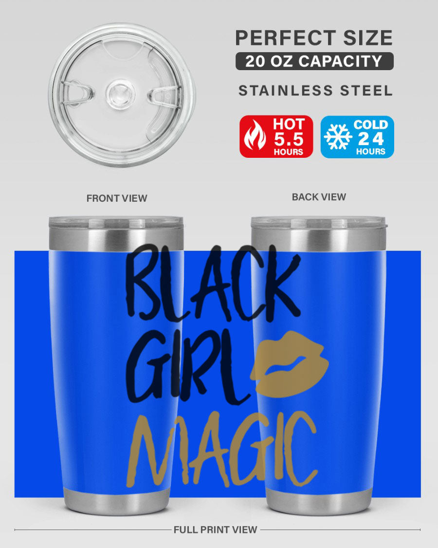 Black Girl Magic Lips Tumbler in vibrant design, showcasing double wall vacuum stainless steel construction.