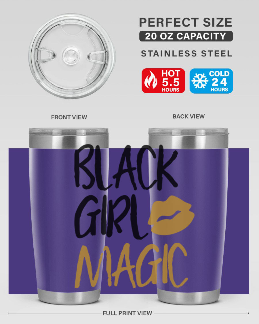 Black Girl Magic Lips Tumbler in vibrant design, showcasing double wall vacuum stainless steel construction.