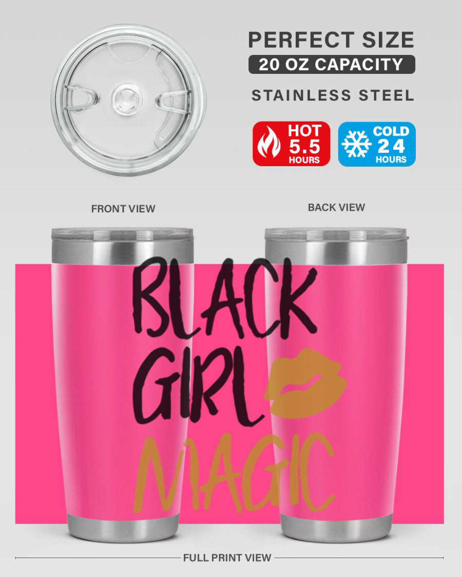 Black Girl Magic Lips Tumbler in vibrant design, showcasing double wall vacuum stainless steel construction.
